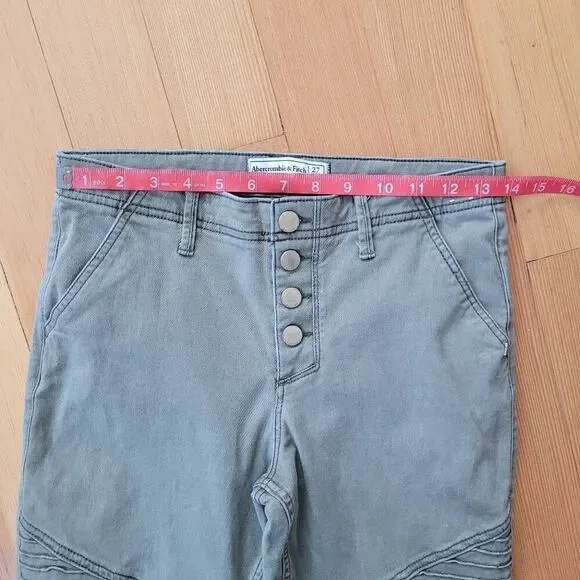 Abercrombie & Fitch button front grey pants slim fit textured moto rocker - Picture 6 of 10